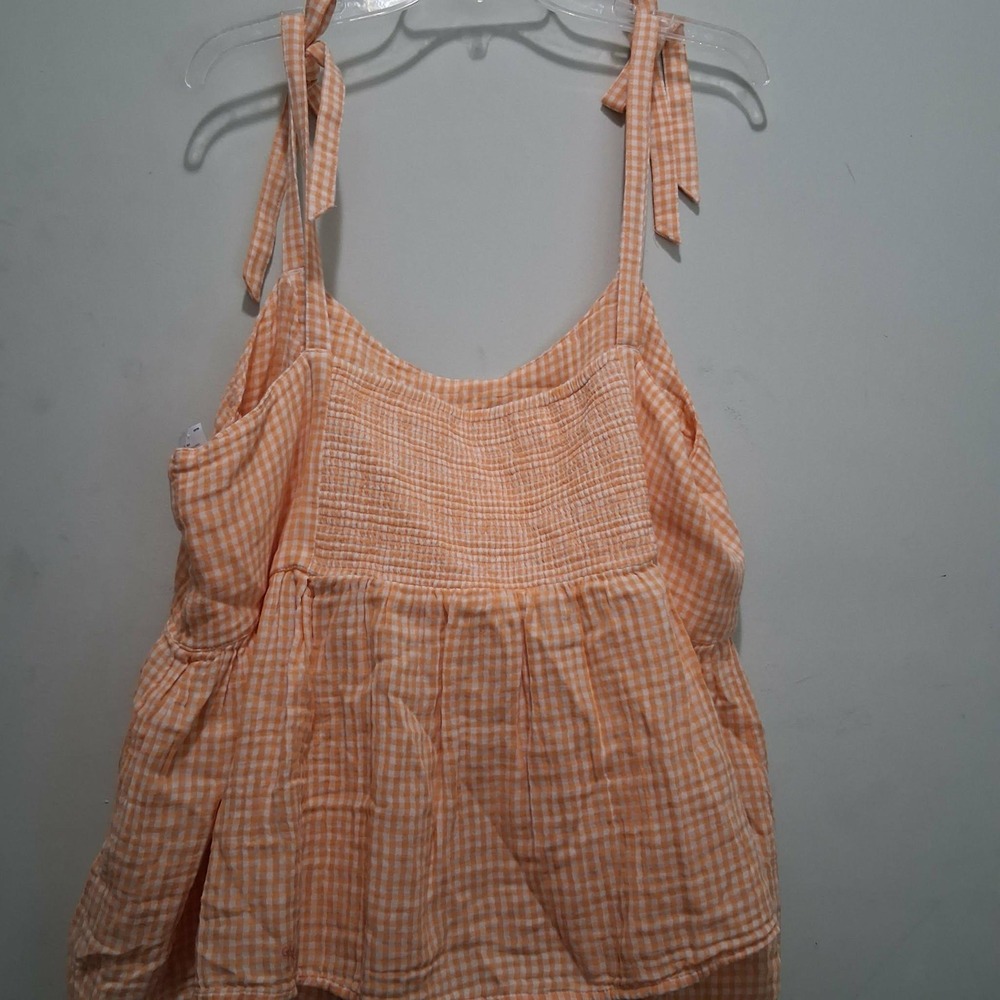Old Navy Orange Gingham Tie Strap Smocked Back Cami Top XXL 821826-00-1